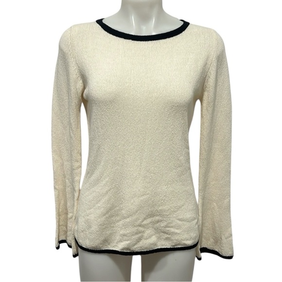 Massimo Dutti women’s cotton blend cream trimmed in black sweater size Small - Picture 1 of 7